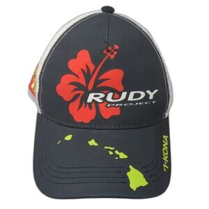 Rudy Project Trucker Hat Black White One Size Snapback Kona Hawaii Hibiscus Mesh